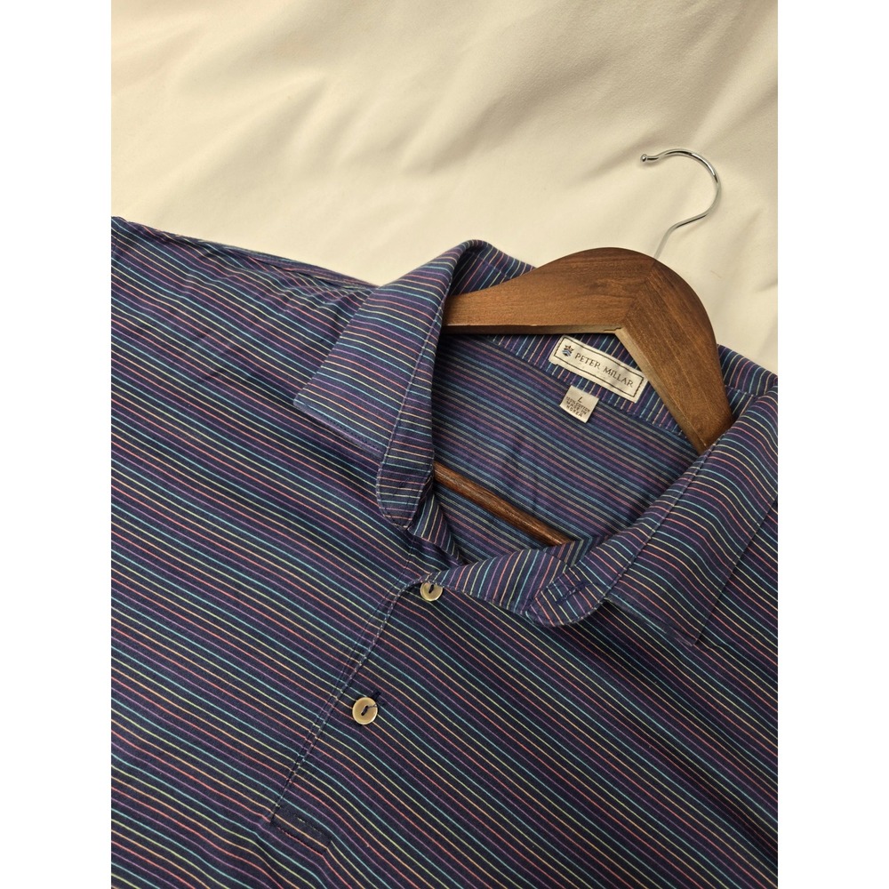 Peter Millar Mens L Striped Polo Shirt Golf Casual‎ Short Sleeve Cotton